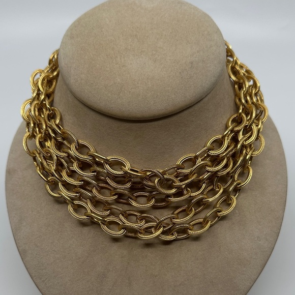 Elegant 5 Strand Goldtone Link Chain Necklace - Picture 1 of 7